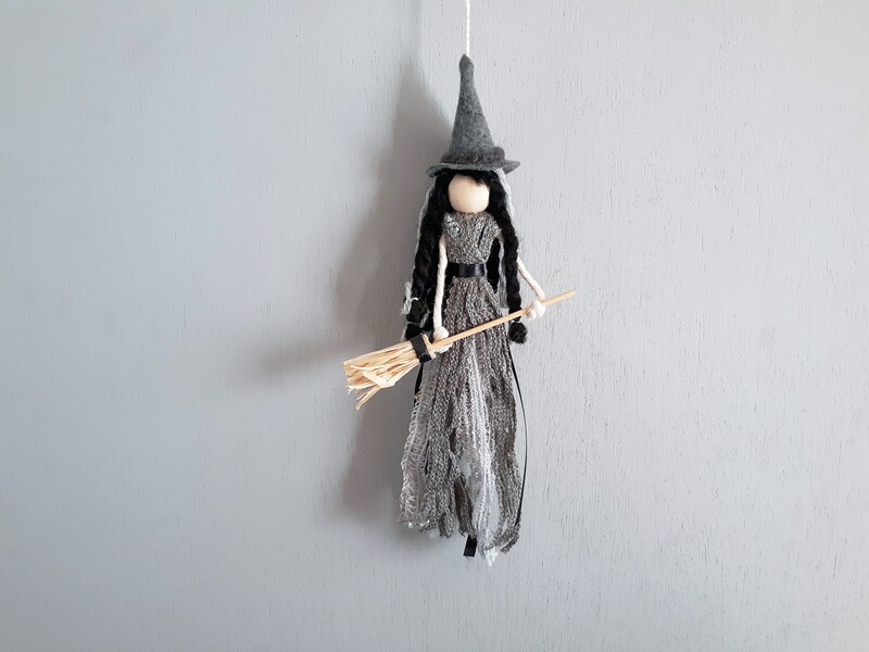 Macrame Witch Doll Ornament for Halloween or Everyday, Small Art Doll Decoration for Home, Great Gift for Teen
